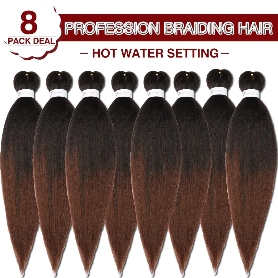 وصلات شعر تجديل ممتدة مسبقًا أومبير طبيعي أسود إلى بني كروشيه تجديل الشعر 20 بوصة 8 عبوات إعداد الماء الساخن Profe #6