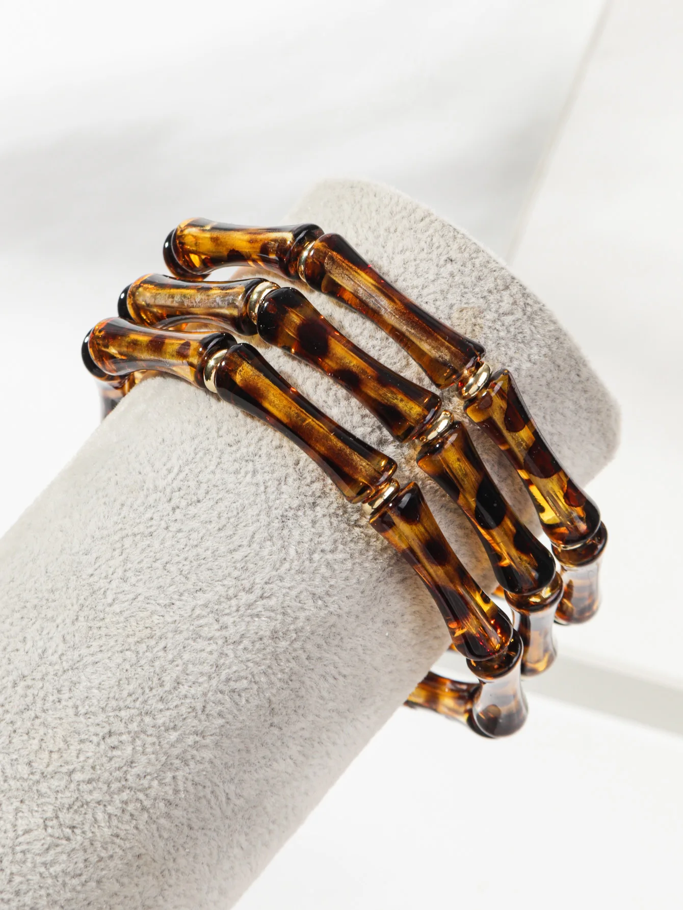 3pcs Leopard Acrylic Bamboo Women\'s Hand Bracelets Retro Stack Thin Tube Beaded Elastic Bracelet Bangle Couple Jewelry Gift