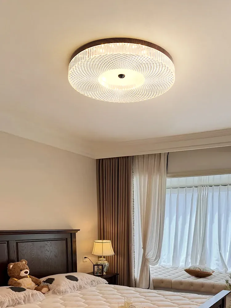 Stylish Mosaic Acrylic Ceiling Lamp Walnut Wood Color Iron Frame Modern Minimalist Ceiling Light High Light Transmission Fixture