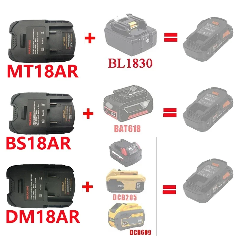 

Для Makita, DeWalt, Bosch, для Milwaukee, адаптер для аккумулятора, конвертер MT18AR DM18AR BS18AR для инструмента RIDGID и AEG 18 В