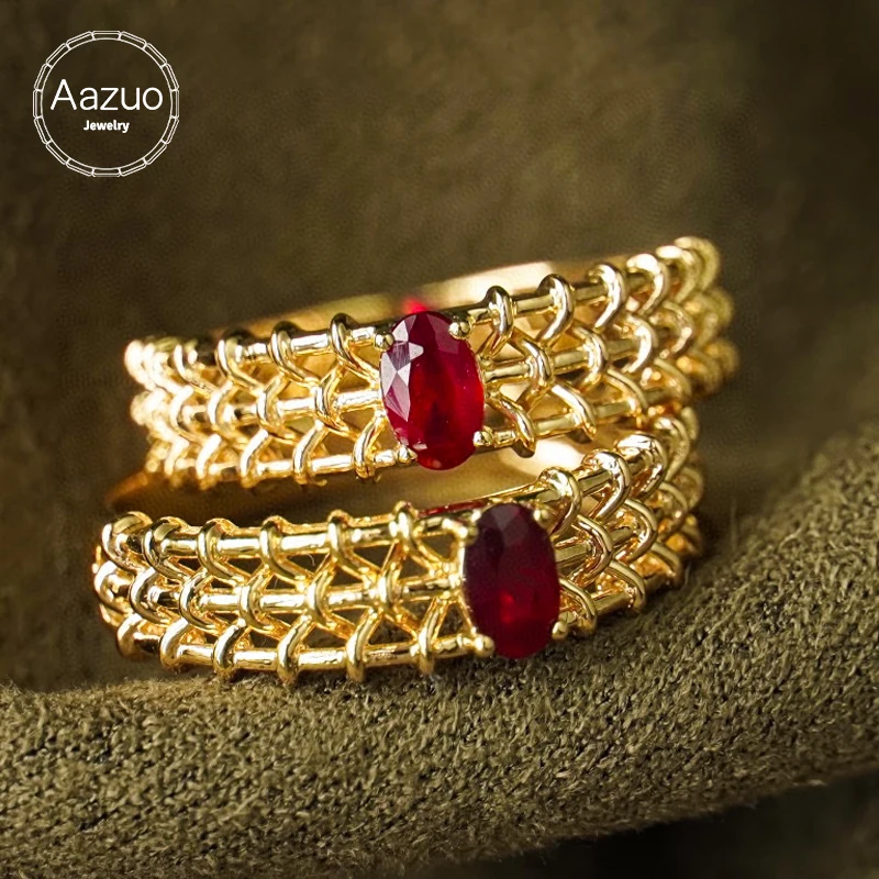 

Aazuo Fine Jewelry 100% 18K Solid Yellow Gold Natrual Ruby Fashion Ring Gifted For Woman Wedding Day Deluxe Banquet Party