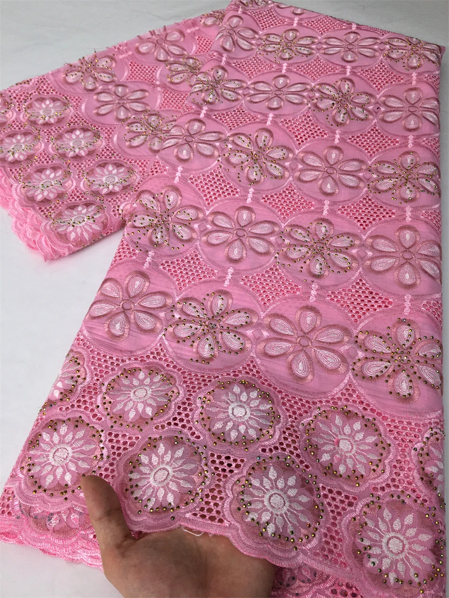 

African Swiss Voile Cotton Fabric Lace Stones Nigerian Lace Fabric Embroidered Latest 2025 Party Dresses For Women,2.5yards 4117