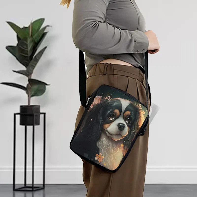 Cute Cavalier King Charles Spaniel Dog Print Crossbody Bag Puppy Spaniels Women Handbag Shoulder Bag Messenger Bag Phone Holder