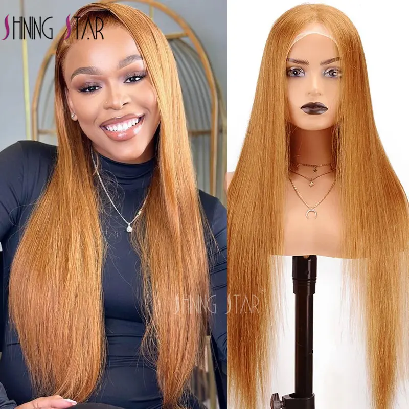 

13x4 Transparent Honey Blonde Lace Front Wigs 30# Colored Straight Lace Front Human Hair Wigs 32 Inch Body Wave Human Hair Wigs