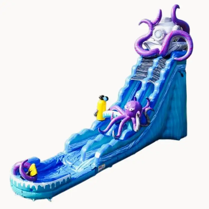 Giant Deep Sea Octopus Ocean Theme Inflatable Waterslide  Water Slide Castle with Splash Pool With Air Blower for Kids Adults