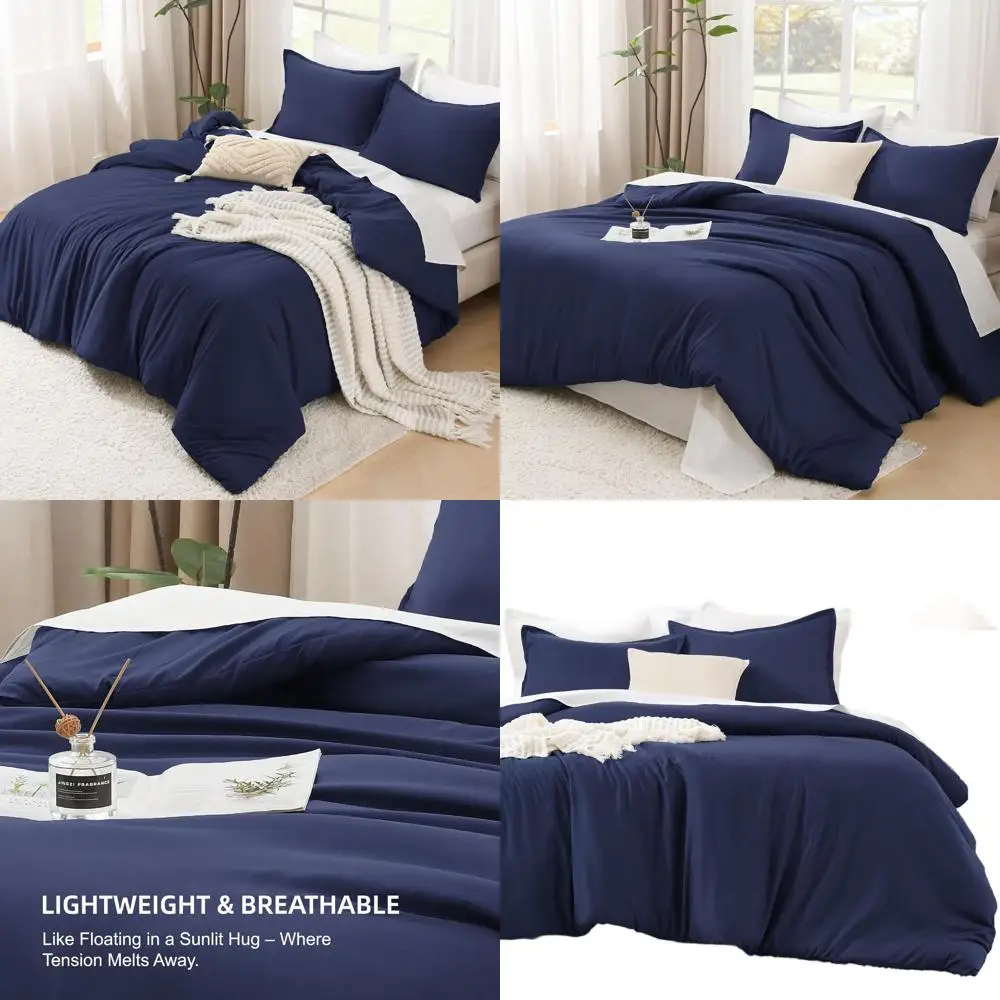 

King Size Navy Blue Lightweight Solid Comforter Set, 3-Piece All-Season Bedding with 104x90 Comforter and 2 Pillowcases