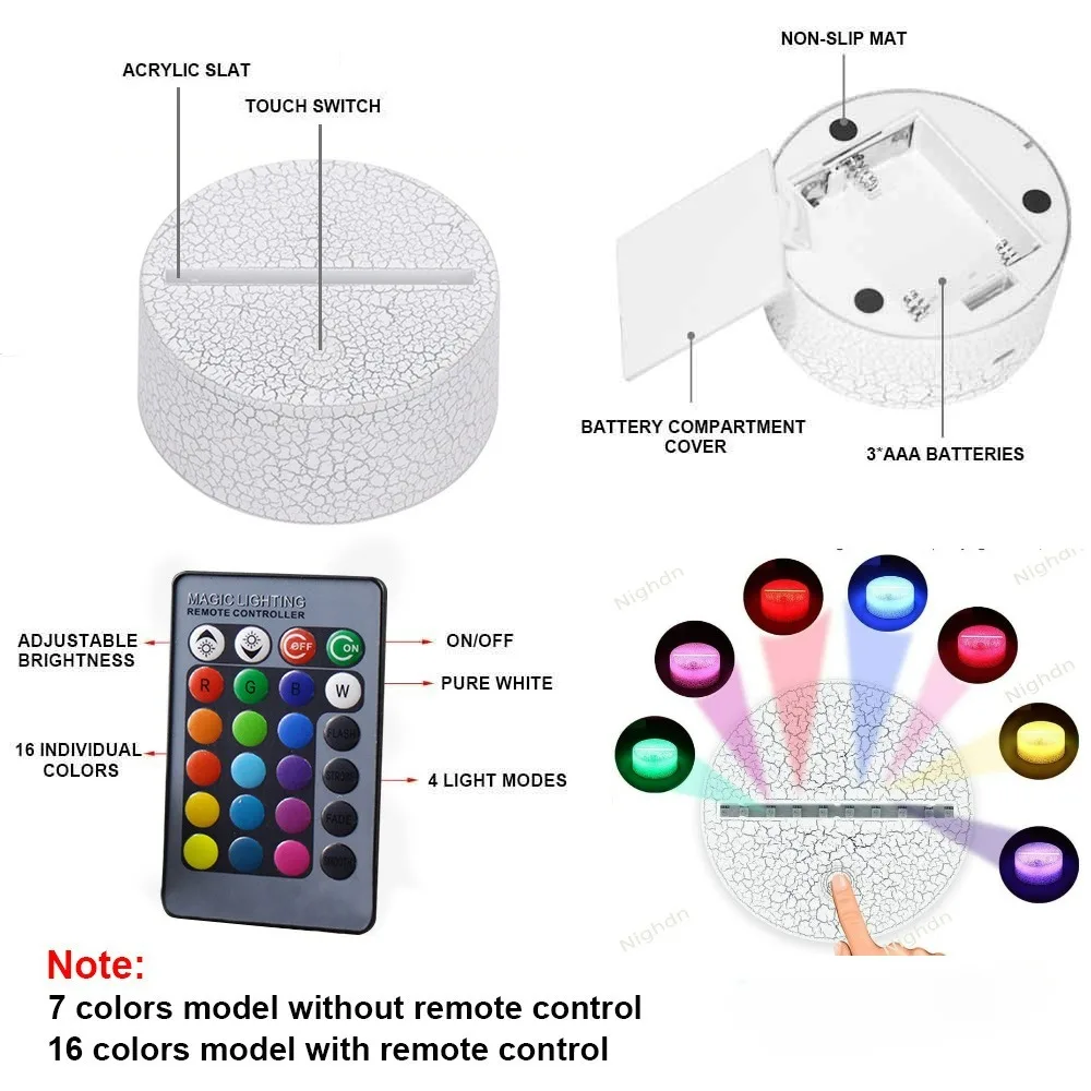 Nighdn luz nocturna acrílica colorida, lámpara de noche de planeta 3D, luz LED USB, decoración de la habitación del hogar, regalo de cumpleaños para niños y niñas