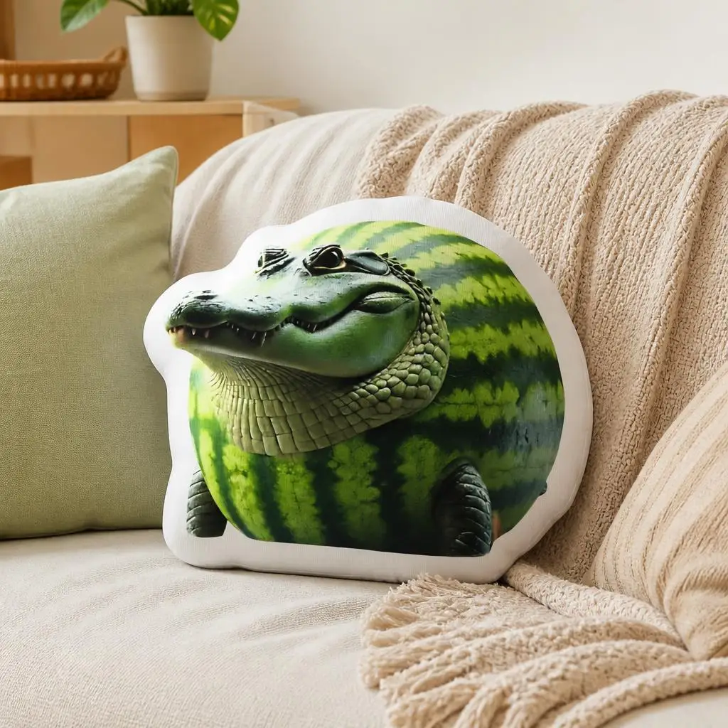 Glorbo Fruttodrillo Italian Brainrot Crocodile Watermelon Shaped Pillow Stuffed Cushion Throw Pillow Sofa Home Decor Gift