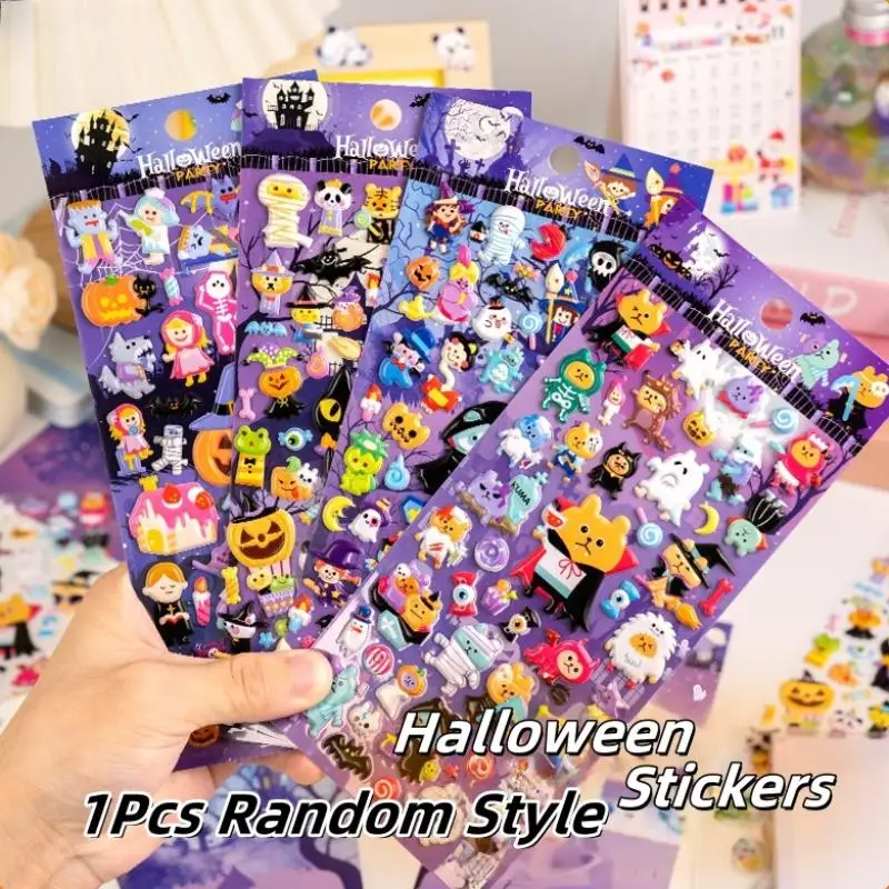 1Pcs Funny 3D Puffy Pumpkin Witch Ghost Halloween Stickers Scrapbooking Decoration Journal Sticker DIY Diary Stationery Sticker