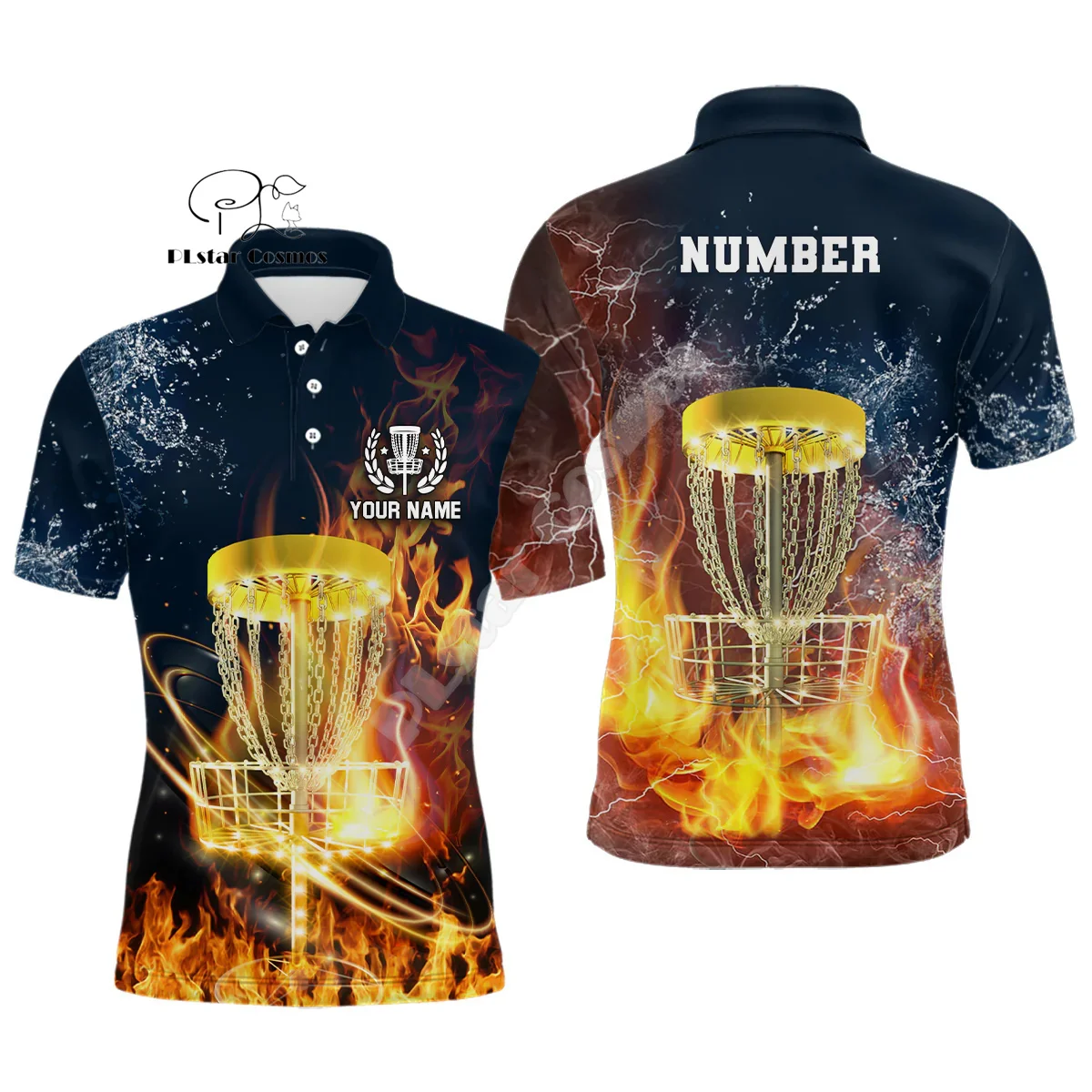 Custom Name Disc Golf Player Camo Flame Graffiti Tattoo Retro 3DPrint Summer Casual Harajuku Short Sleeves Polo Jersey Shirts A5