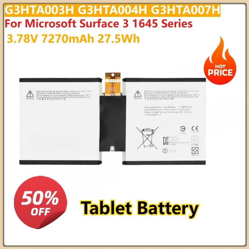 

for Microsoft Surface 3 1645 Series Tablet PC Lithium-ion 3.78V 7270mAh 27.5Wh G3HTA003H G3HTA004H G3HTA007H Tablet Batteries