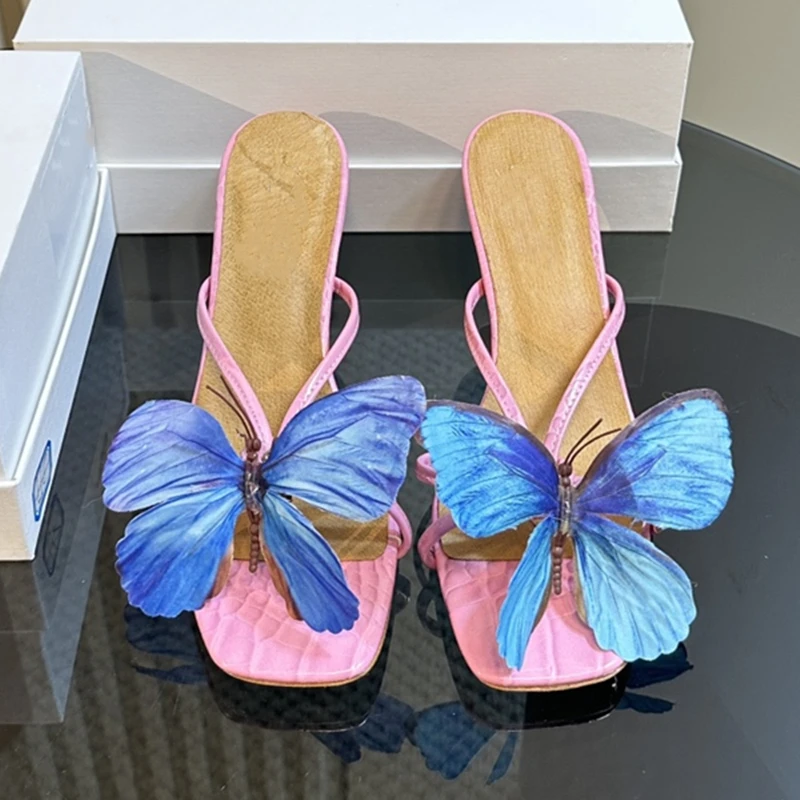 

Summer New Women's high heels Slippers Butterfly Toe Sexy Fashion sandals leather sole Banquet and Dance Party