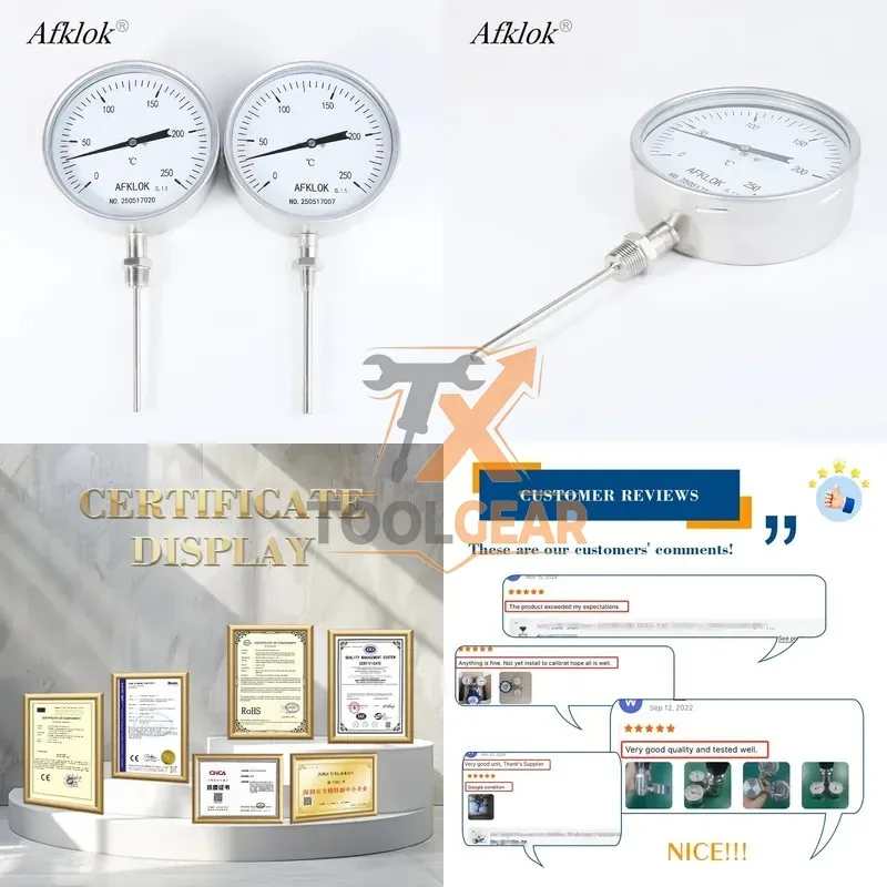 2026hotsale* Industrial Bimetal Thermometer 0-250℃ Large Dial 150mm 4\" Stem 1/2\"NPT 1/4\"NPT Thread IP65 Waterproof ODM