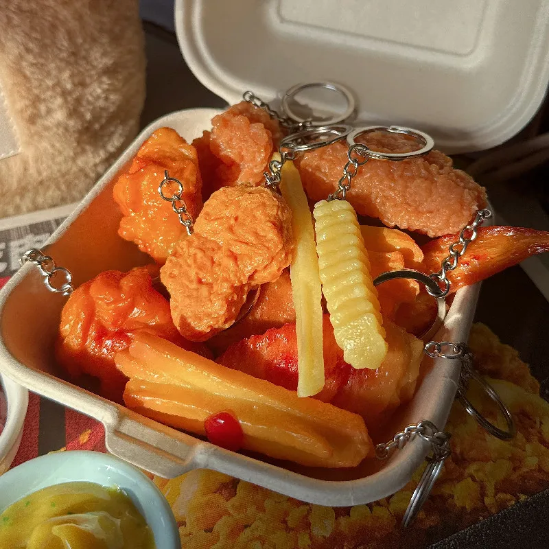 Fried Chicken Keychain Realistic Food Bag Charm For Backpack Purse Keys Food Lovers Birthday Party And Everyday Gift Accessory