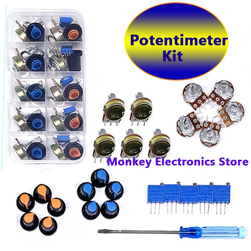 

WH148 single 3296W potentiometer screwdriver Kit supporting hat 15MM power amplifier volume rotation switch kit in a box