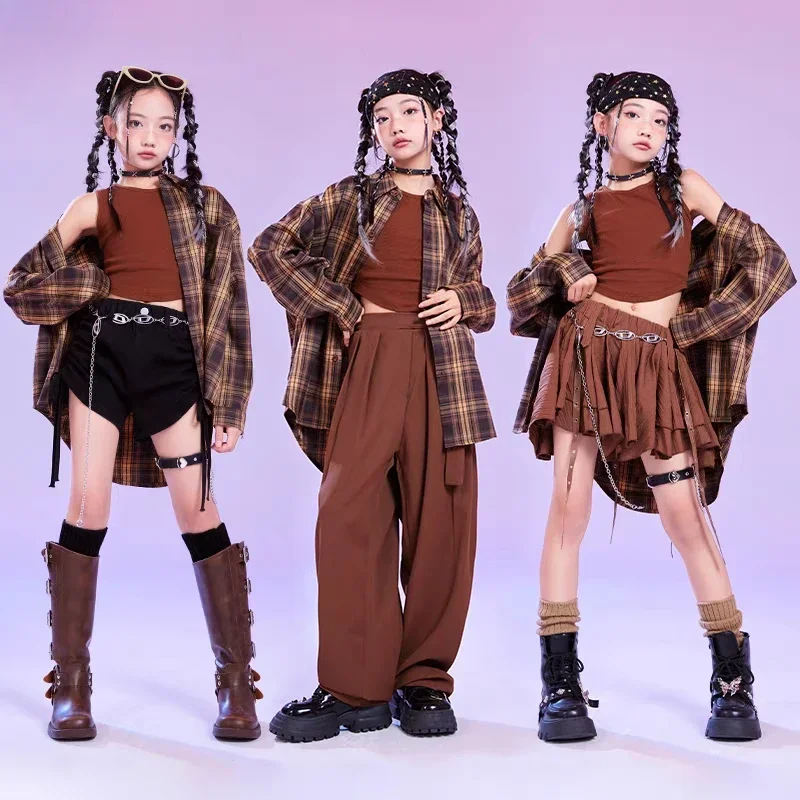 Mädchen Hip Hop Dance Outfit Kpop Leistung Kleidung Sets Kinder Street Dance Anzug Kariertes Hemd Outfits Kinder Jazz Bühne Kostüm