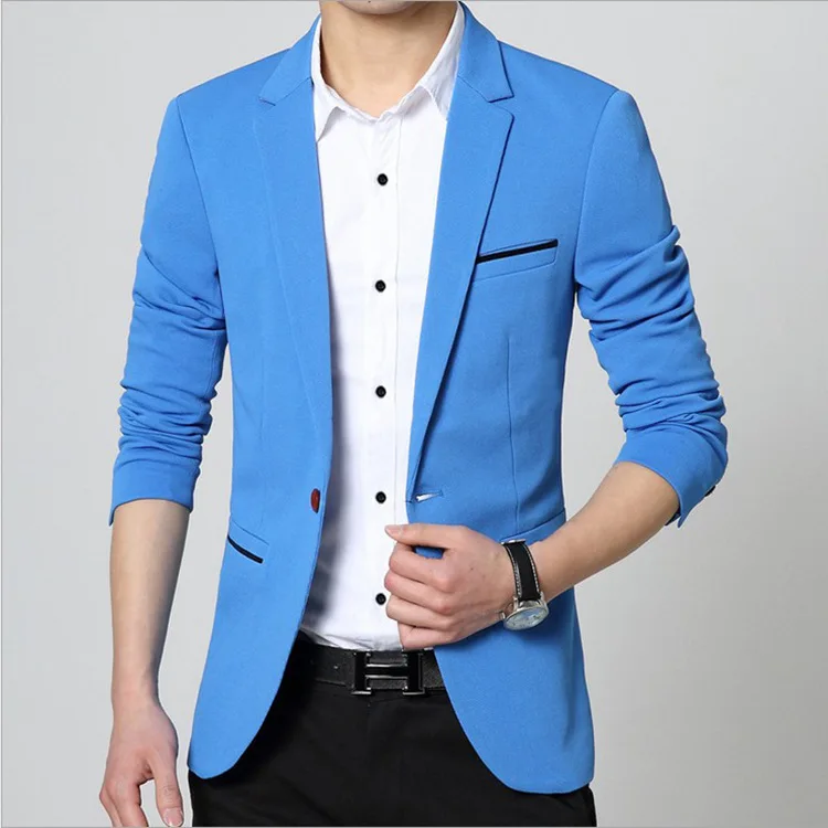 M-5XL Men\'s Business Casual Blazer Fashion Slim Fit Solid Color Suit Jacket Youth Large Size Blue Khaki Black Suit Coat Wedding