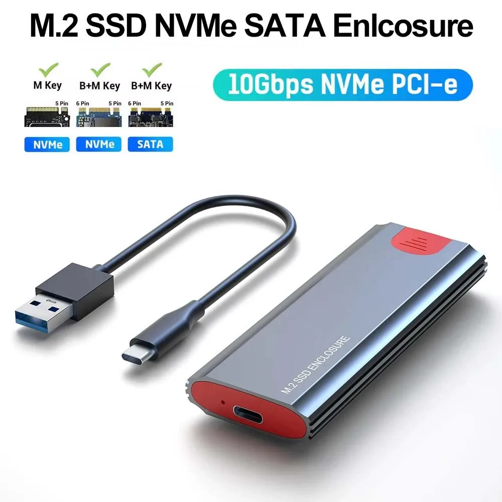 10Gbps M.2 Hard Disk Enclosure Dual Protocol NVME/NGFF SATA SSD External Adapter Type-C 3.1 Aluminium Alloy M2 SSD Box Tool Free