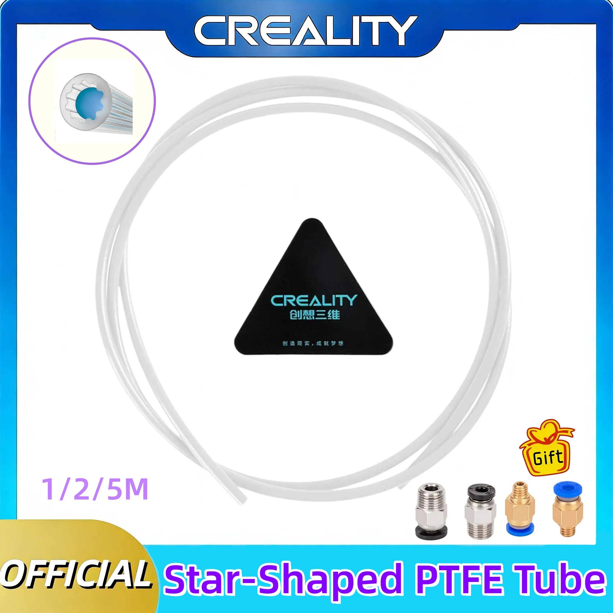 

Creality Up to 260°C Upgraded PTFE Tube OD 4mm Star Shape Inner Ultra Smooth Flow,Clear White 1/2/5m for FDM 3D Printers