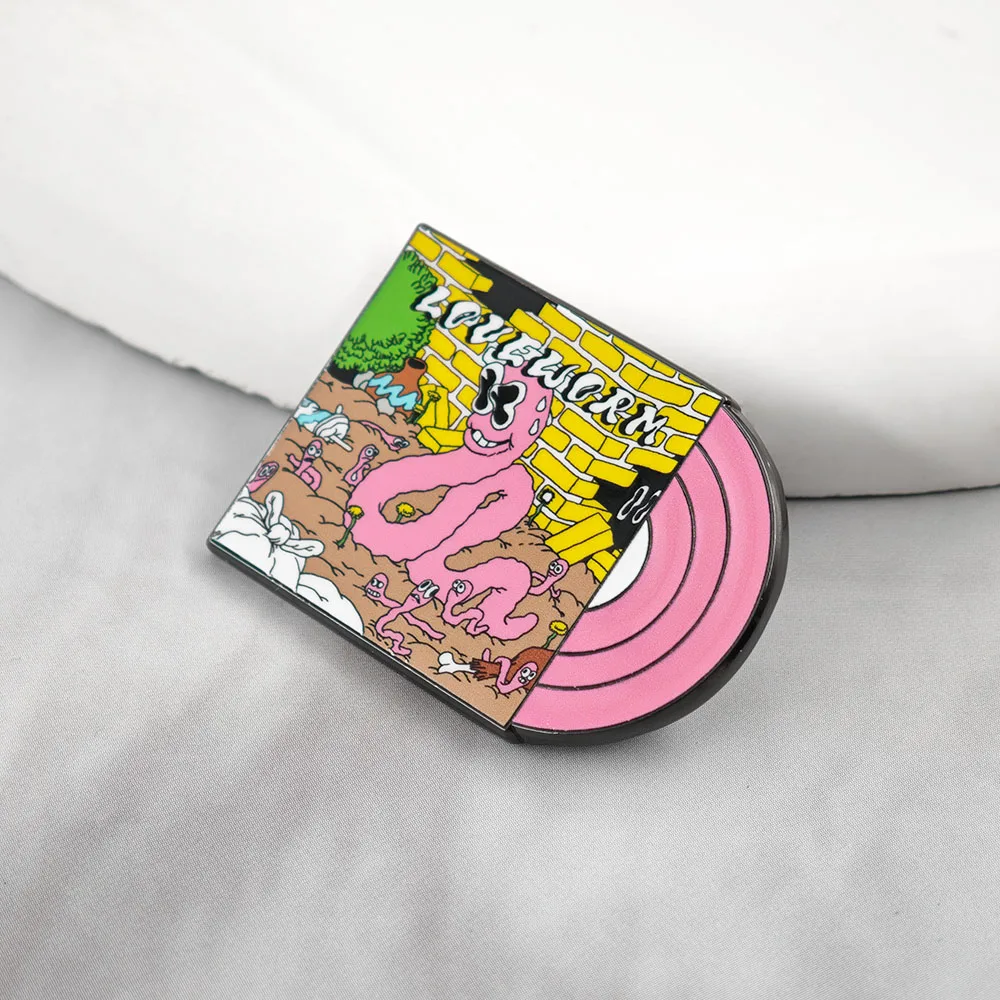 Pink Vinyl Record Metal Badge Beabadoobee Loveworm Brooch Indie Pop Album Enamel Pin Pink Bug Lapel Pin Bag Decoration Fans Gift