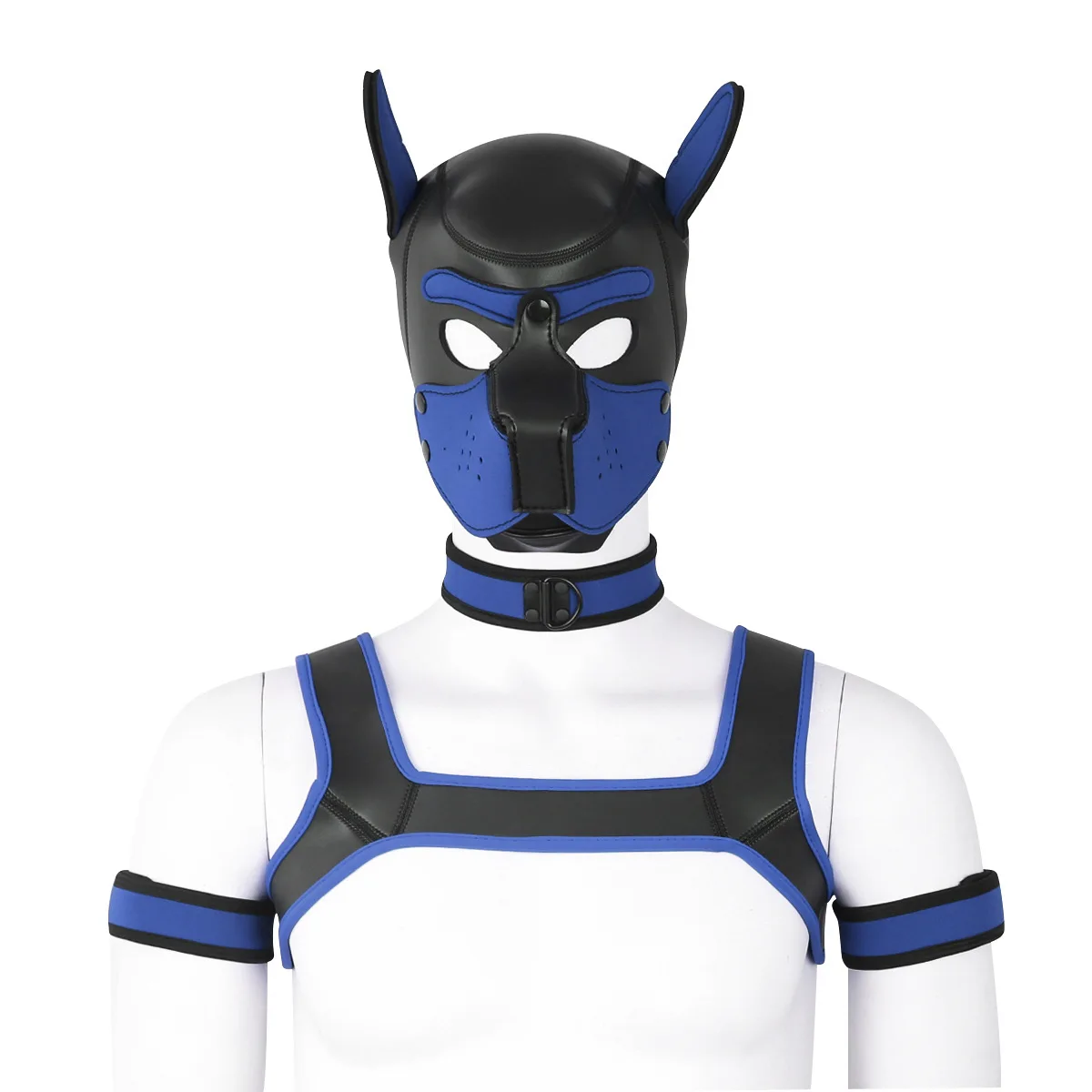 XL Large Size Puppy Cosplay Neoprene Fetish Hood Mask Kit with Chest Strap Collar Armband Sex Costumes for Bdsm Slave Role Play