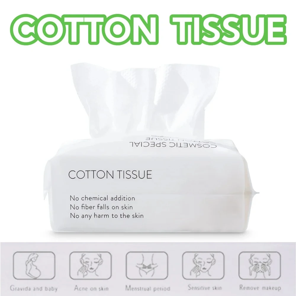 100% Cotton Towels Soft Face Tissue Makeup Remover Clean Towels - 100Pcs/bag Dry Wipes Unscented Cotton Tissues for Sensitive Sk