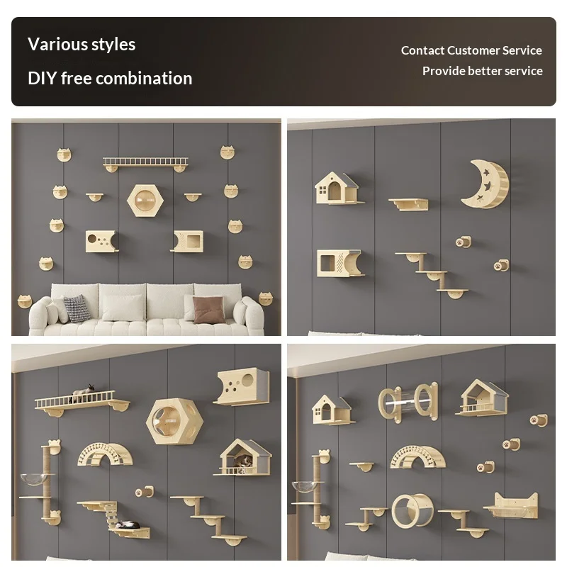 Wall-mounted upper wall cat climbing frame pine solid wood scratching column integrated does not take up space