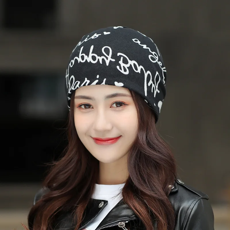 Fashion Bonnet Hat Lady One Size Warm Autumn Winter Knitted Letter All In One Skullies Beanies Spring Casual Soft Turban Hat