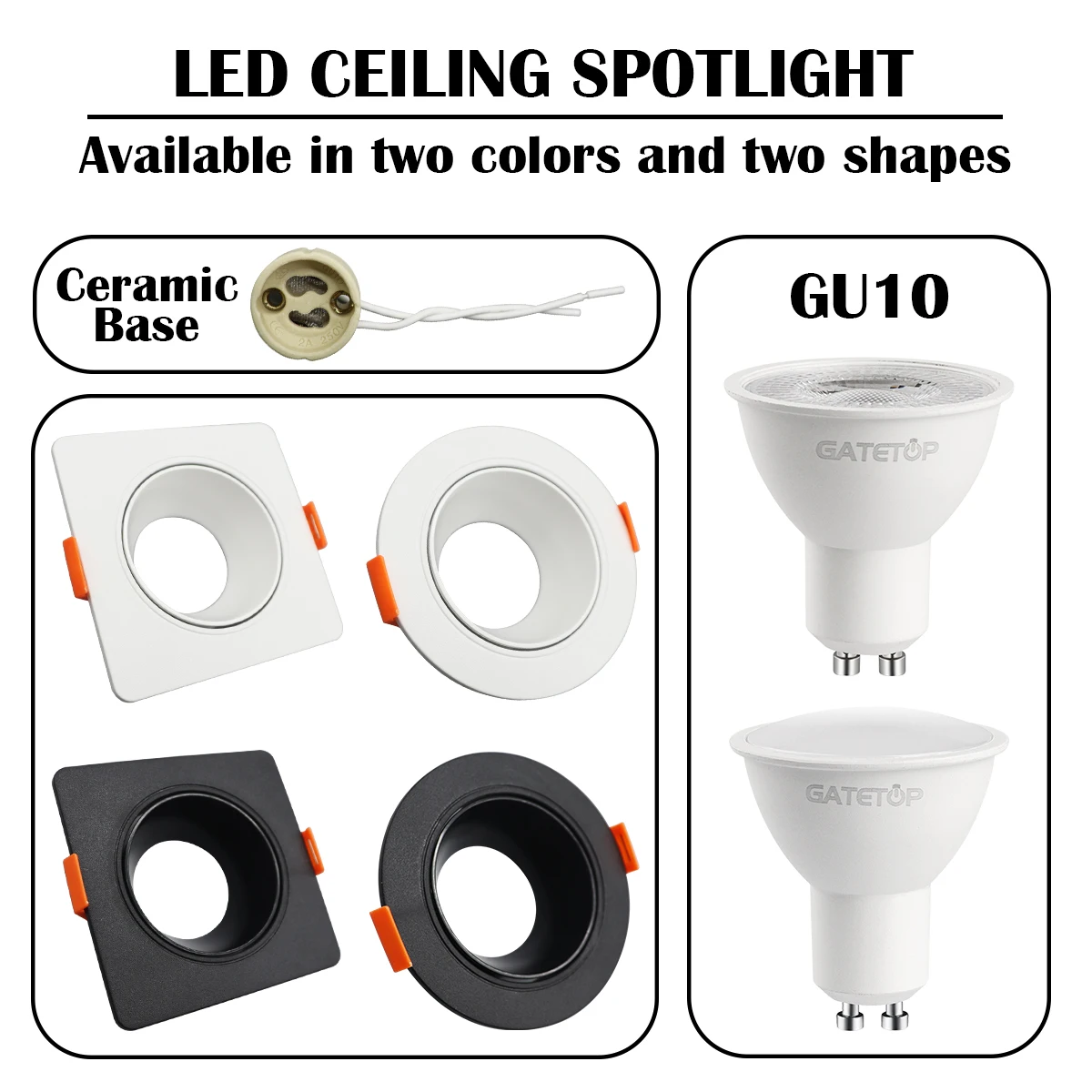 

8W 5/10/20pcs,Spot Ceiling Spotlight GU10 AC220V 120V Energy Saving LED Downlight Angle Adjustable Rotating Indoor Lighting