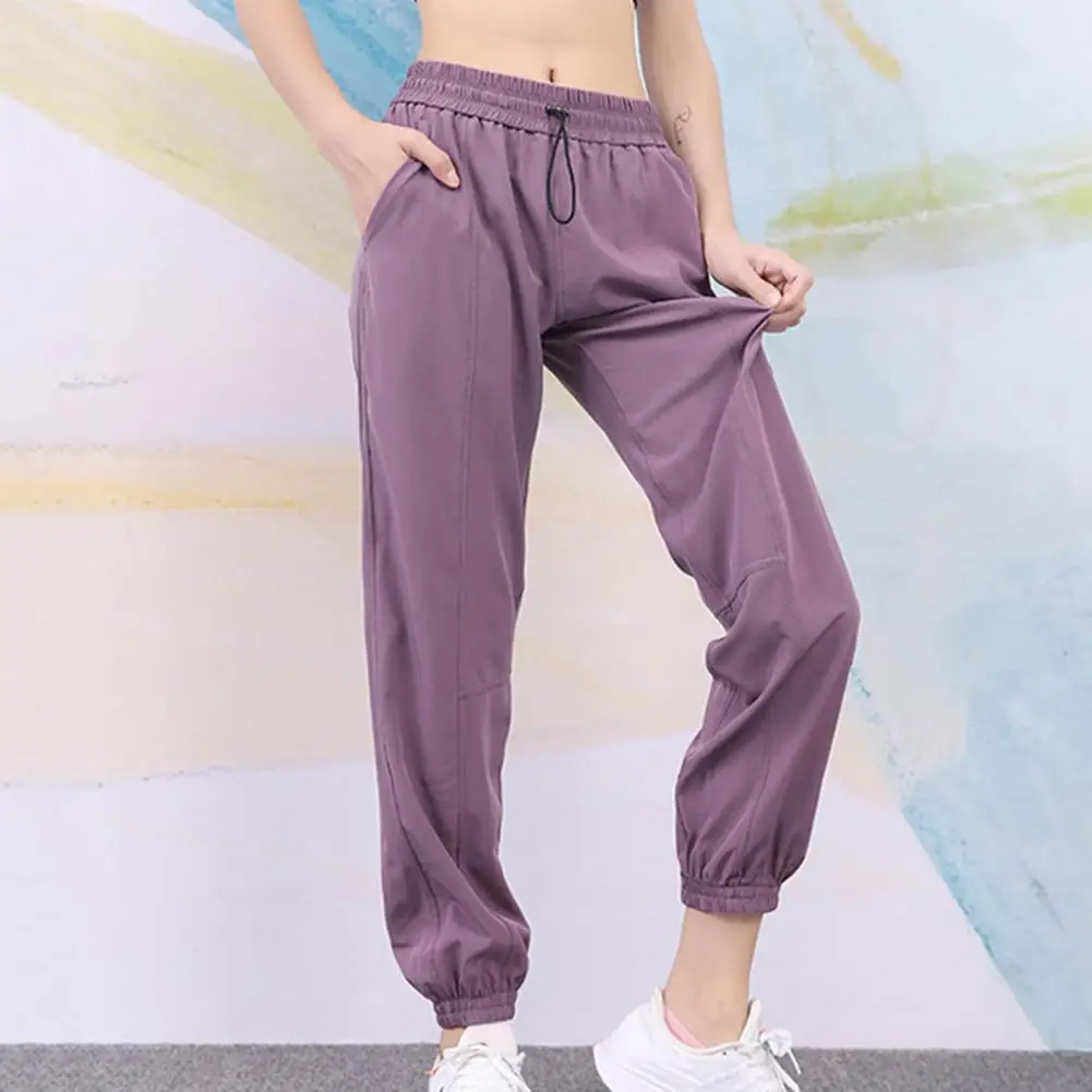 Elastic Waist Casual Pants Soft Breathable Drawstring Women's Sweatpants with Elastic Waist Quick Dry Pockets Ankle-banded Lady