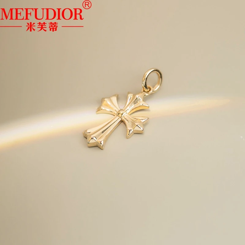 14K Gold Necklace for Women Palace Style Cross Rose\Yellow Gold Color Pendant Hight Quality Luxury Couples Party Jewelry Gift