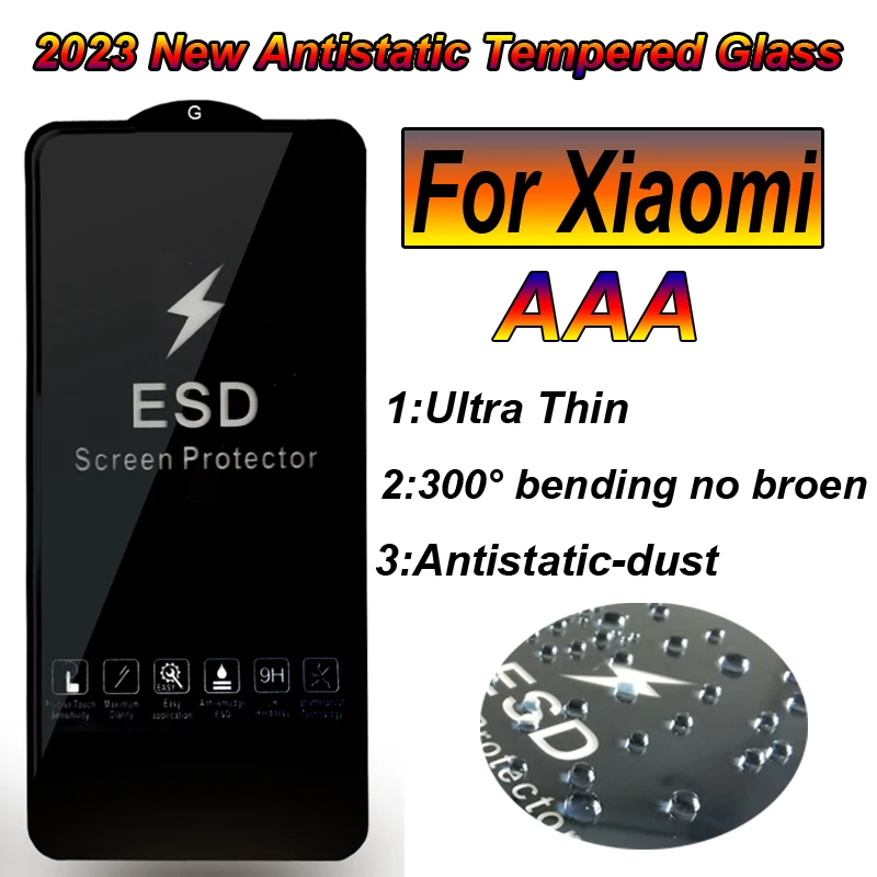 25/50pcs AAA ESD Antistatic Full GlueTempered Glass For Xiaomi 15 Redmi Note 14 13 12 11 10 Pro 14C 13C 12C 11A POCO M7 M6 Pro