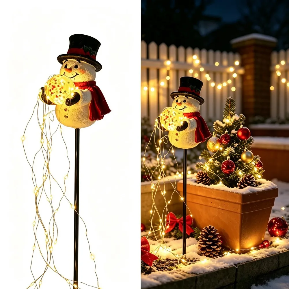 Creative LED Xmas Snowman Garden Yard Light  Fountain Flowing Snowflake Christmas Pathway Lights Home New Year Party Decoration