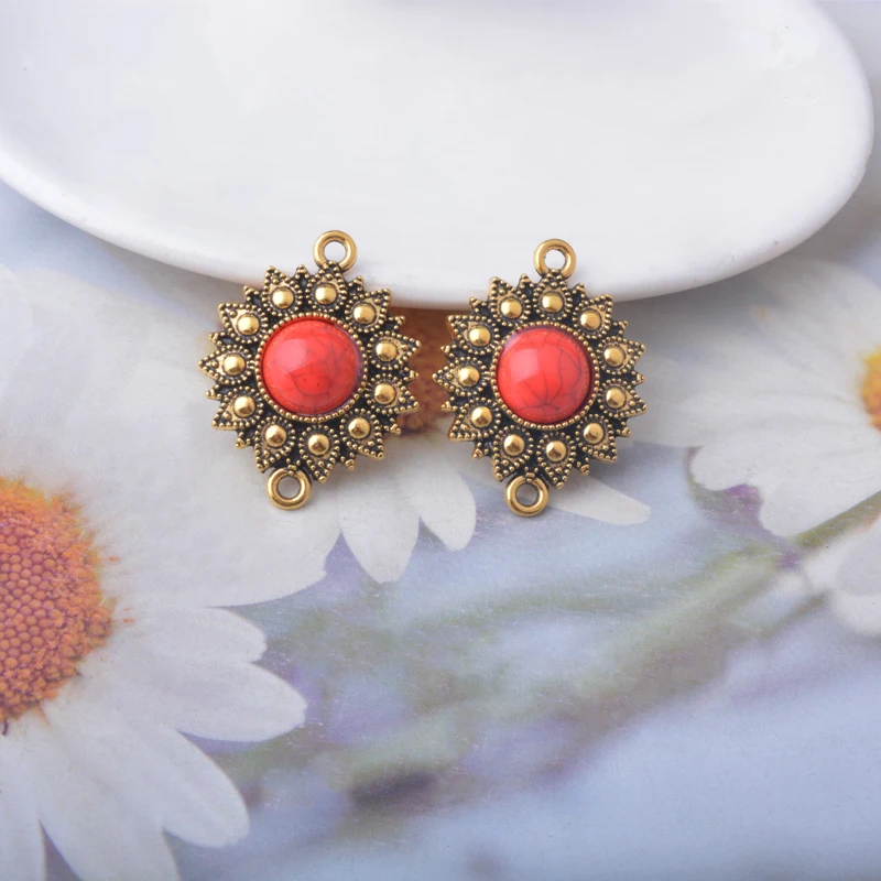 10 Stück Bohemian-Stil Antik-Silberfarbene Acryl-Doppel-Loch-Verbinder-Anhänger Zinkmetall-Ohrringe Anhänger Zubehör DIY-Schmuck – Detail 9