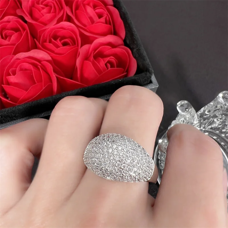 Luxury Crystal Women Bridal Ring With Full Stones Top Grade Silver 925 Sterling Ring For Lady Wedding Engagement Ring Many Size