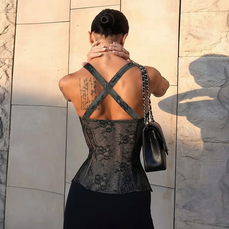 BWQ Women's Lace Camisole Fashion Tight Corset Tube Tanks New High Street Party Outfits Vintage Y2k Holiday Women's Tops