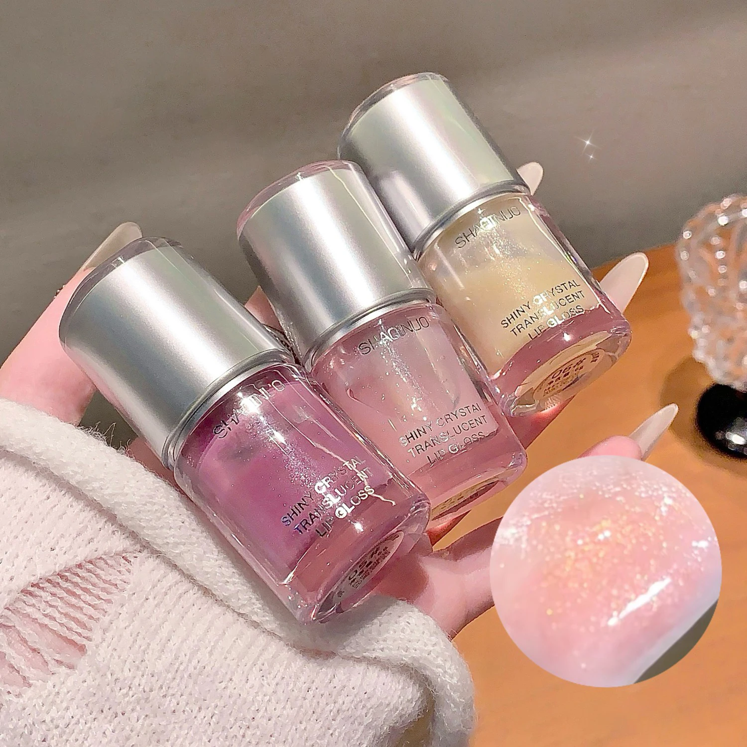 샤키누오 글리터링 미러 립 글레이즈, 워터리 쉬머링 라이트 립 글로스 메이크업 6g 6컬러, 수분 공급, 롱래스팅