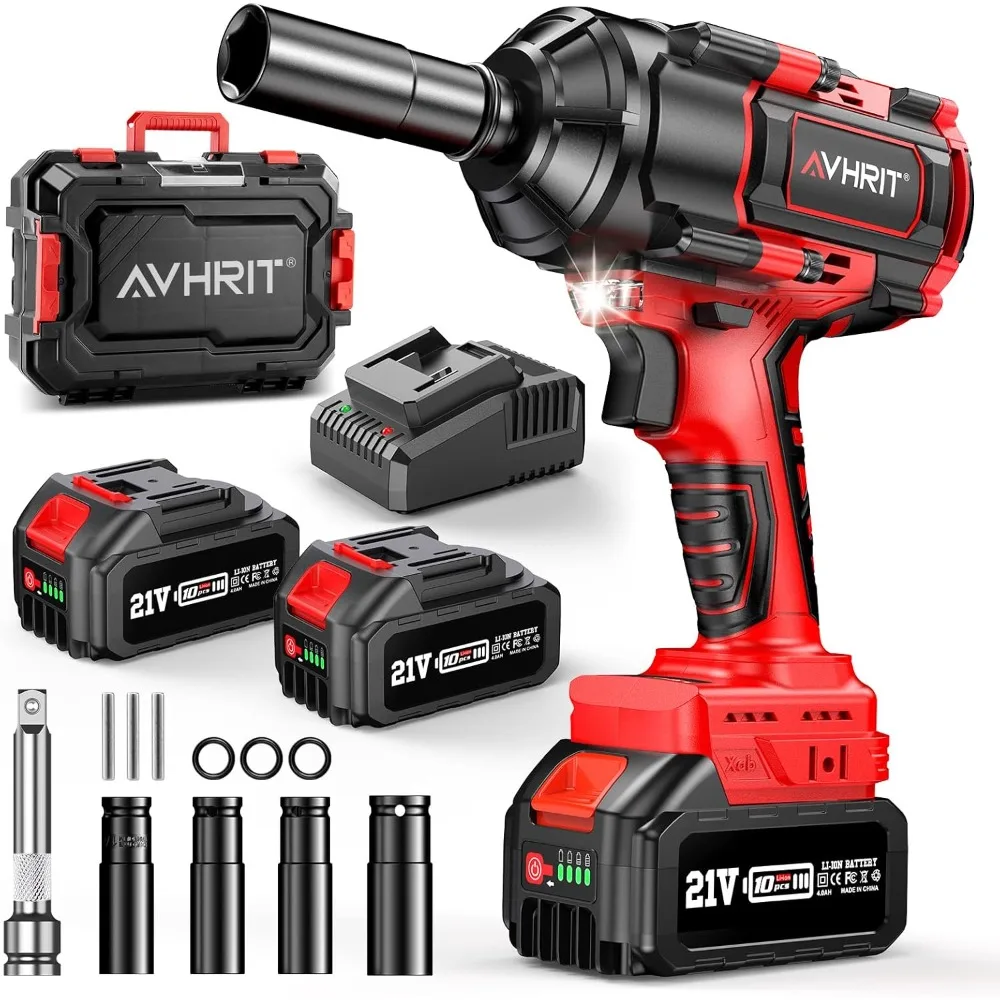 

1500Nm Electric Impact Wrench with 2x4.0Ah Batteries, High Torque 1/2 Inch Cordless Impact Driver for Automotive Use