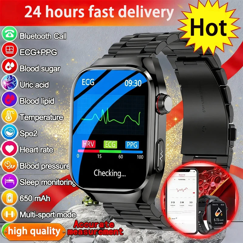 Nuevo Reloj Inteligente de Grado Médico para Hombres, Monitor de Lípidos en Sangre y Ácido Úrico, ECG+PPG, Reloj con Bluetooth y Llamadas, Smartwatch para Hombres y Mujeres