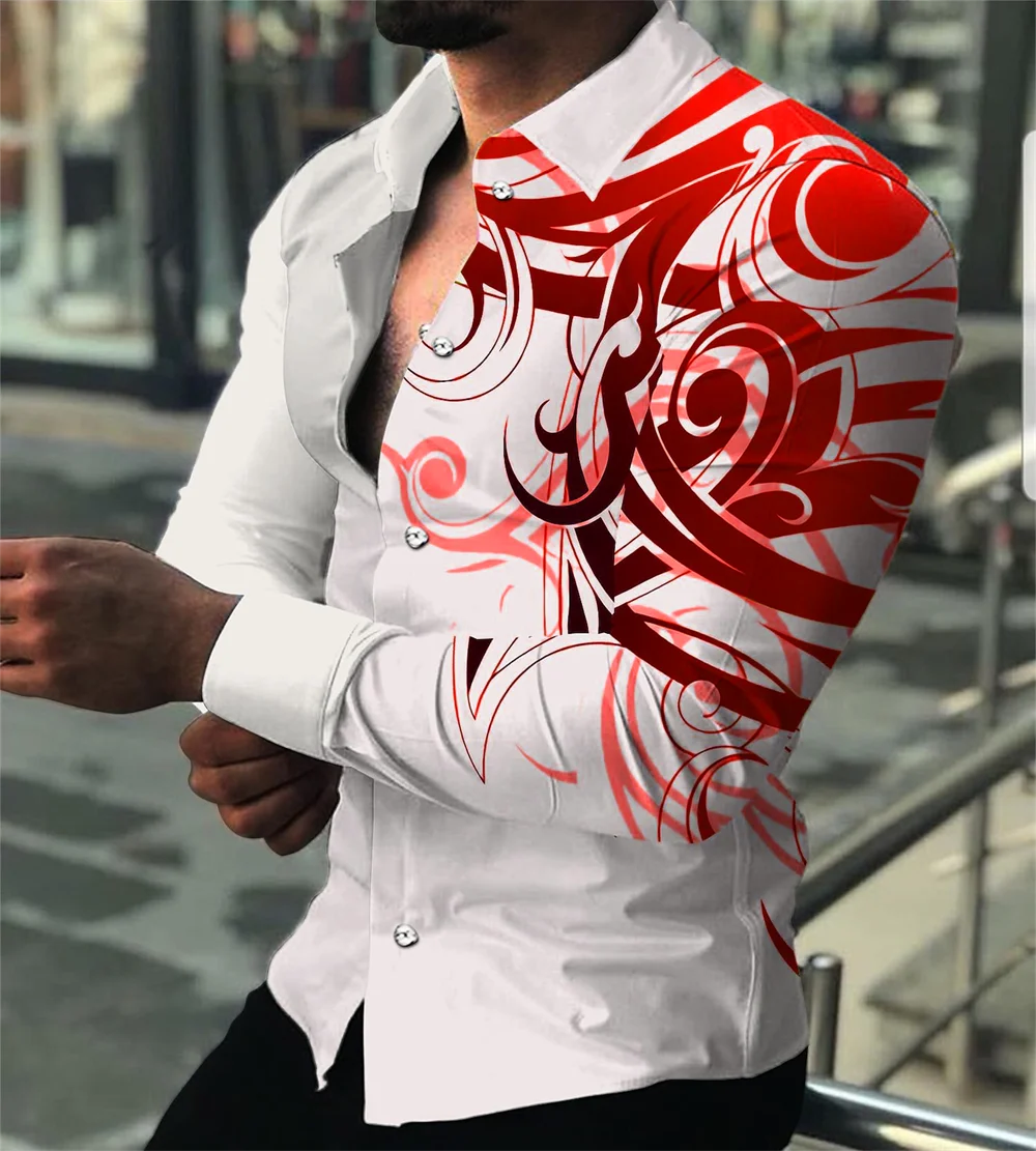 Illustration digital printed long sleeved shirt, fashionable and luxurious social party button up collar, comfortable shirt