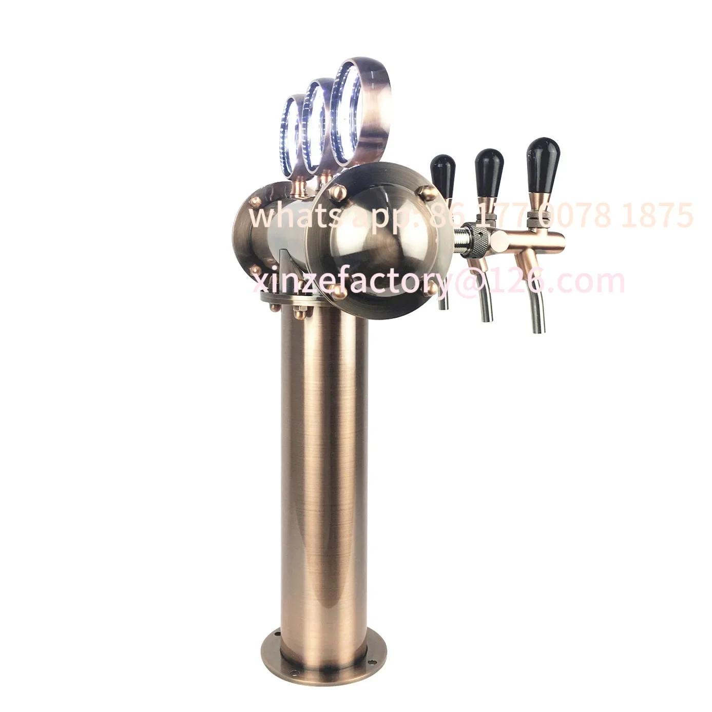 Customizable Bar Accessories 3 Hole T-Type Bronze Stainless Steel Light Emitting Diode Beer Tower