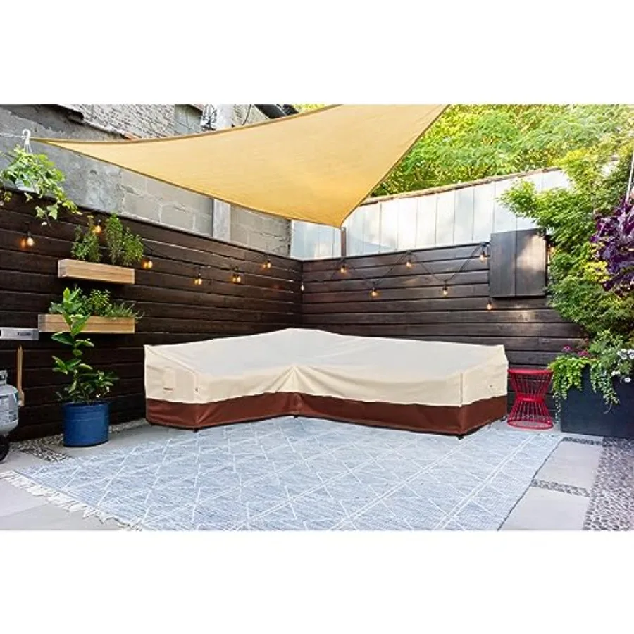 غطاء مقطعي خارجي لأثاث الفناء على شكل حرف L قماش ريبستوب مقاوم للماء عالي التحمل 600D مع حماية ضد الأشعة فوق البنفسجية 3 فتحة تهوية #2