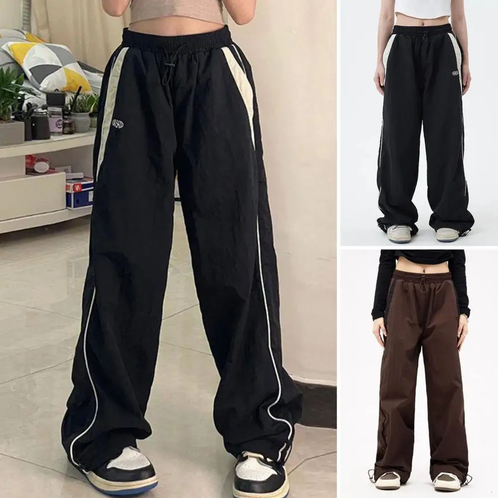 

Women Summer Casual Pants High Waist Straight Wide Leg Long Trousers Contrast Color Pockets Sport Pants Streetwear 여성용 긴 바지