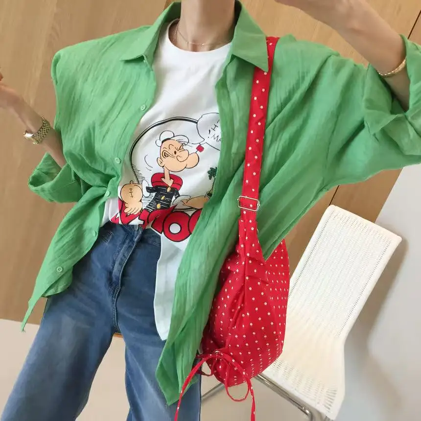 

Korean Style Thin Simple Pure Color Women's Summer Loose Slimming Casual Long Sleeve Sun Protection Top Breathable Comfortable