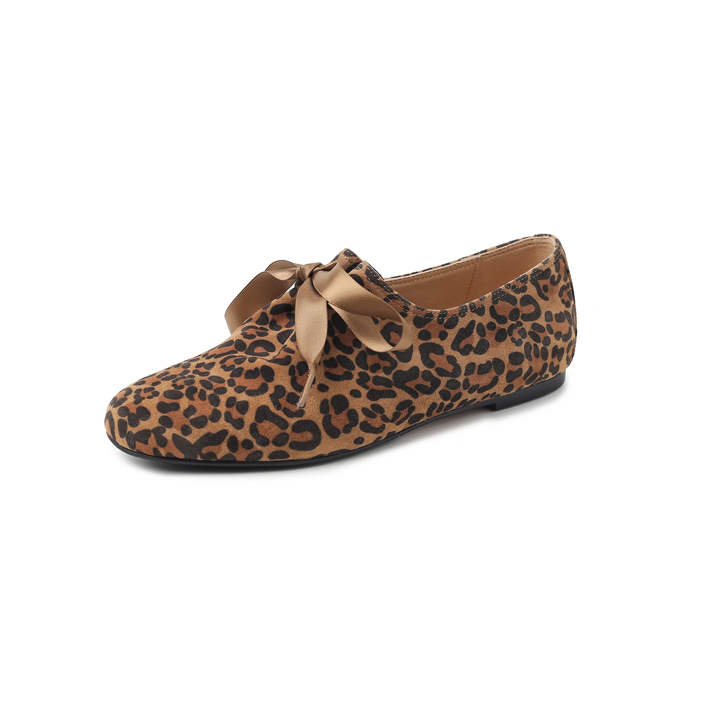 

2026 New Women‘s Flats Genuine Sheepskin Leather Leopard Print Bow Loafer All Season French Style Elegant Ballet Flats