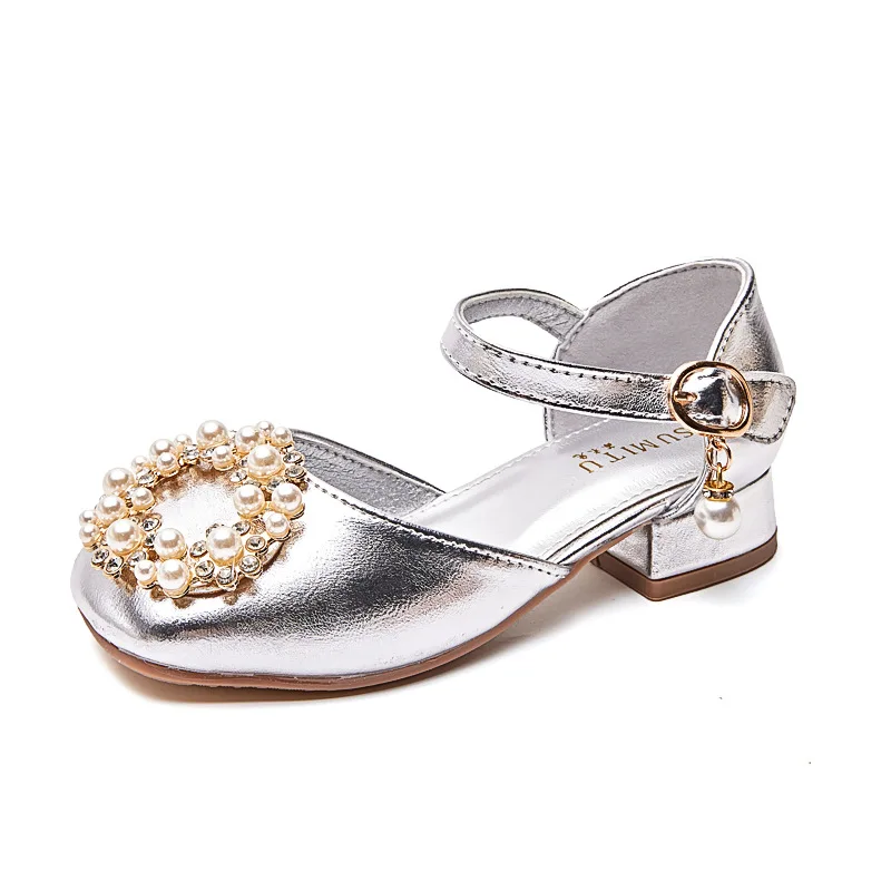 Student New Girls' Leather Shoes Kids White Square Ballet Shoes Girls Bow Princess High Heels Casual Shoe Single