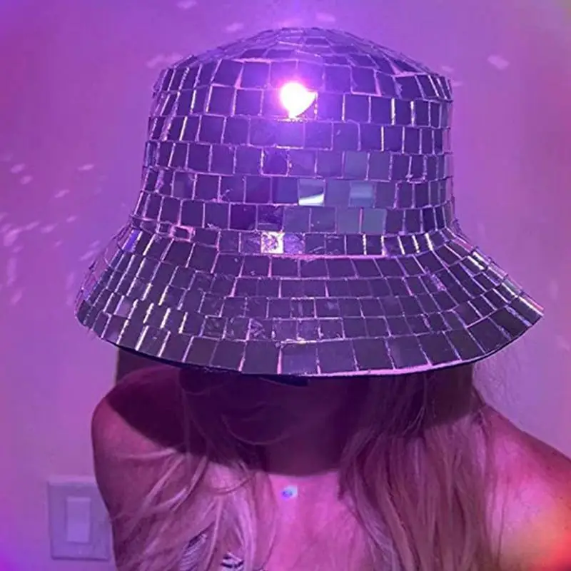 Disco Bucket Hat Beach Fisherman Hats Reversible Double Side Wear Shine Sequins Bucket Hat For Theme Event Festival Celebration