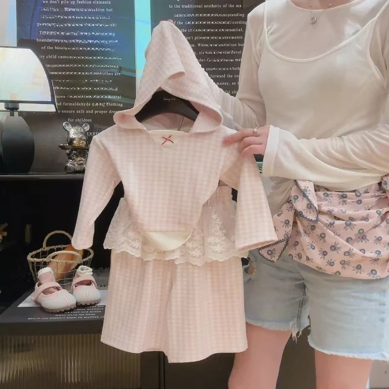 مجموعة ربيع الخريف للفتيات - بلوزة منقوشة بأكمام طويلة مع بنطال دانتيل متعدد الاستخدامات، ملابس خارجية لطيفة لعيد الميلاد للأطفال الصغار