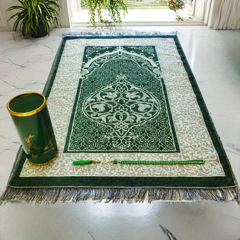 3pcs/set Muslim Prayer Rug +Prayer Beads+Box Portable Non-slip Rug Islamic Ramadan Decorative Floor Carpet Travel Prayer Mats