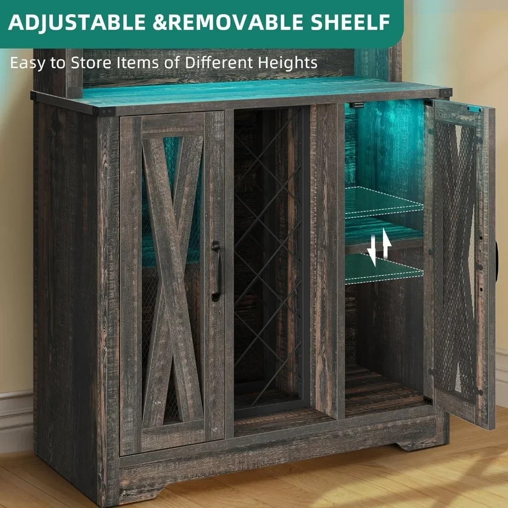 Corner Bar Cabinet for Home Dark Rustic Oak Kitchen Cabinets for Living Room Bottle Rack Mini Bar Furniture Wine Cellar